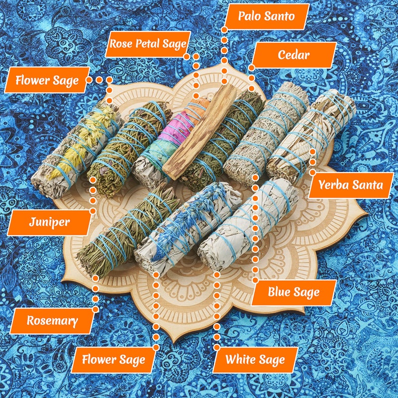 BLUE RIVER SAGE 10 Sage Smudge Sticks ~ White Sage, Rosemary, Cedar, Juniper, Palo Santo, 3 Flower Sages, Blue Sage, Yerba Santa | Smudge Kit Unique Natural Sage Bundles Sustainably Sourced Smudging Cleansing - Image 2